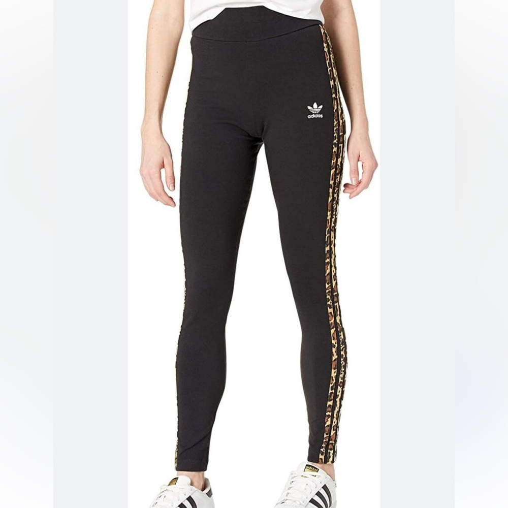 Adidas Black Leggings with Leopard Side Stripe